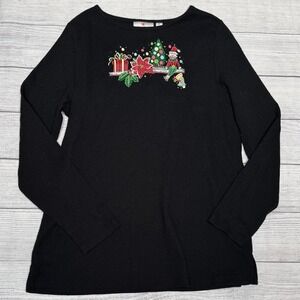 Quacker Factory L/S Size M Elf Waffle Thermal Knit Christmas Tree‎ Holiday Party